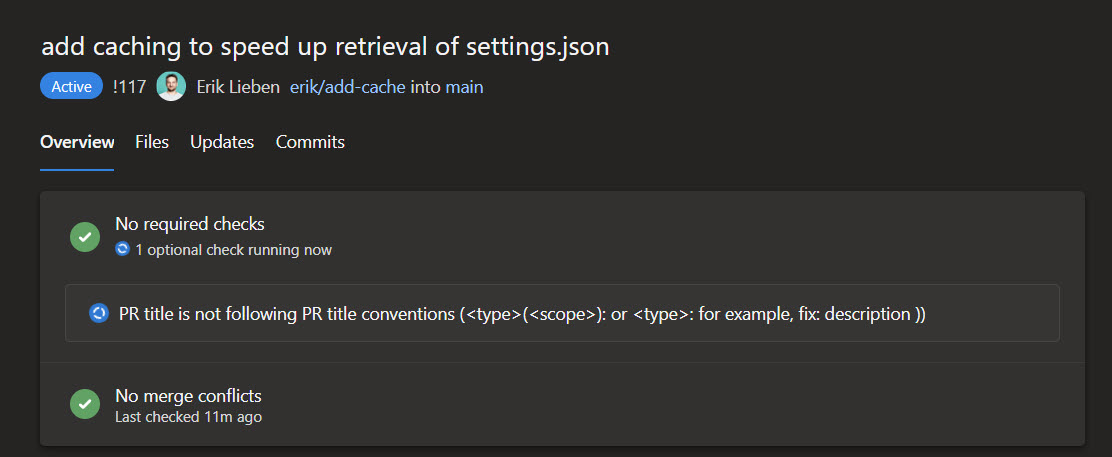 Pull request title check, title not according to conventions