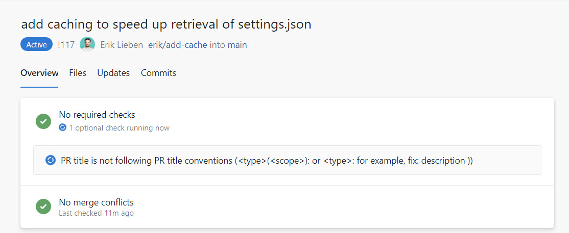 Pull request title check, title not according to conventions