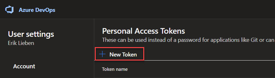 Click the new personal access token button