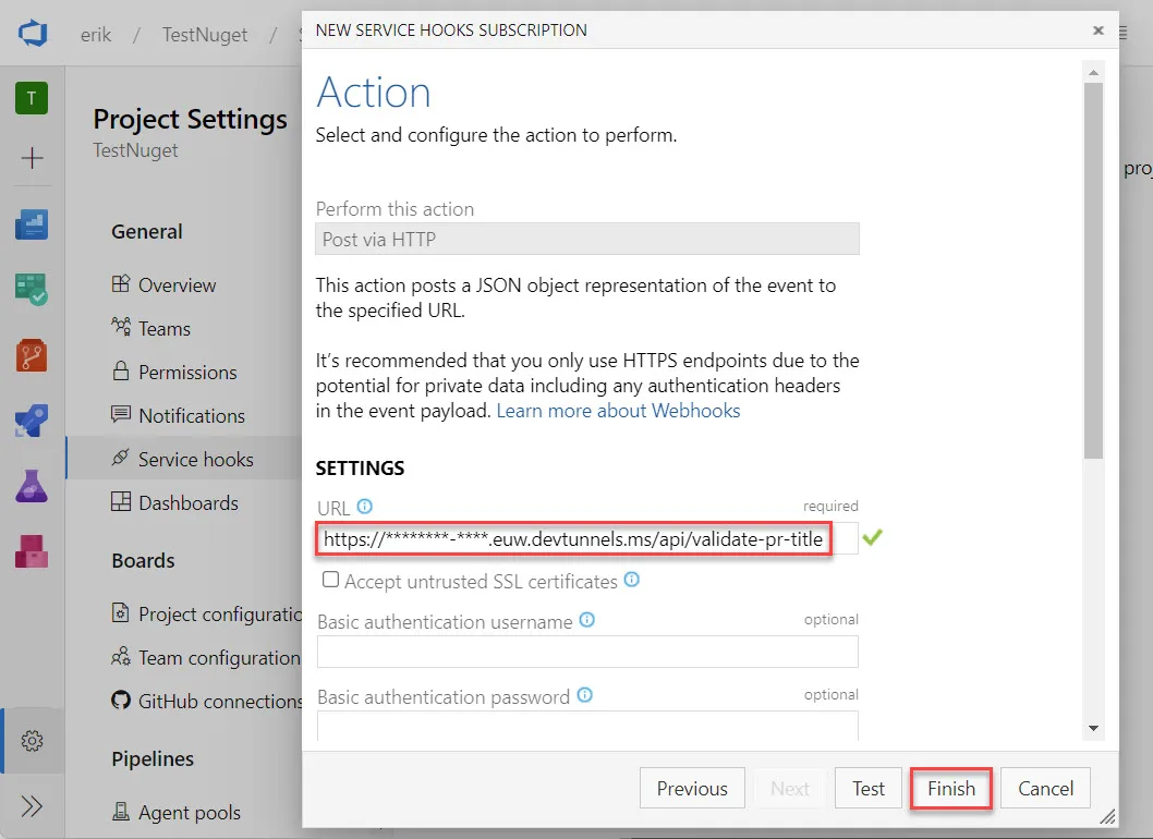 Provide webhook URL