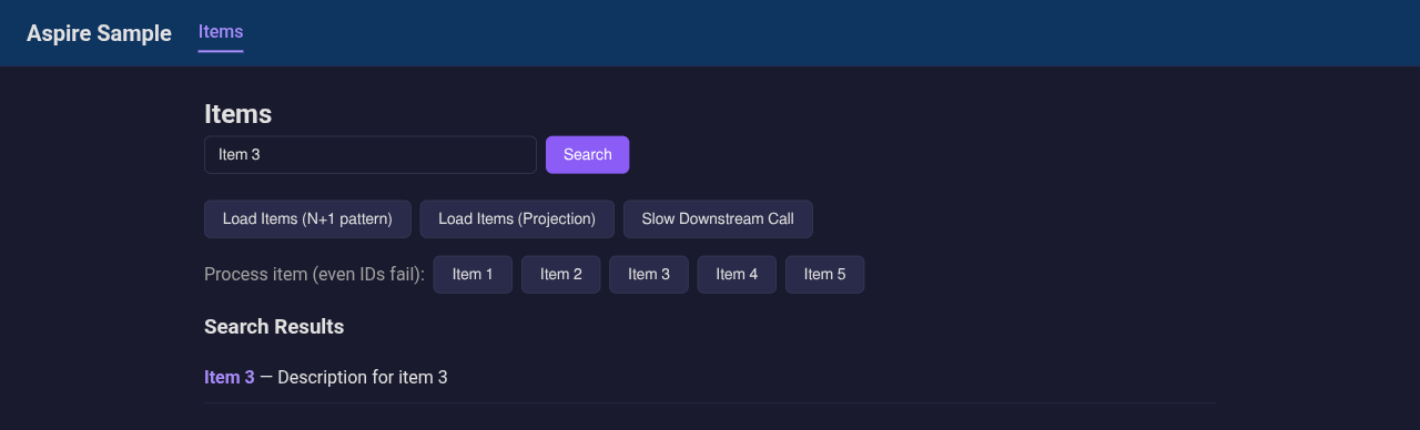 Search results: Item 3 working correctly dark
