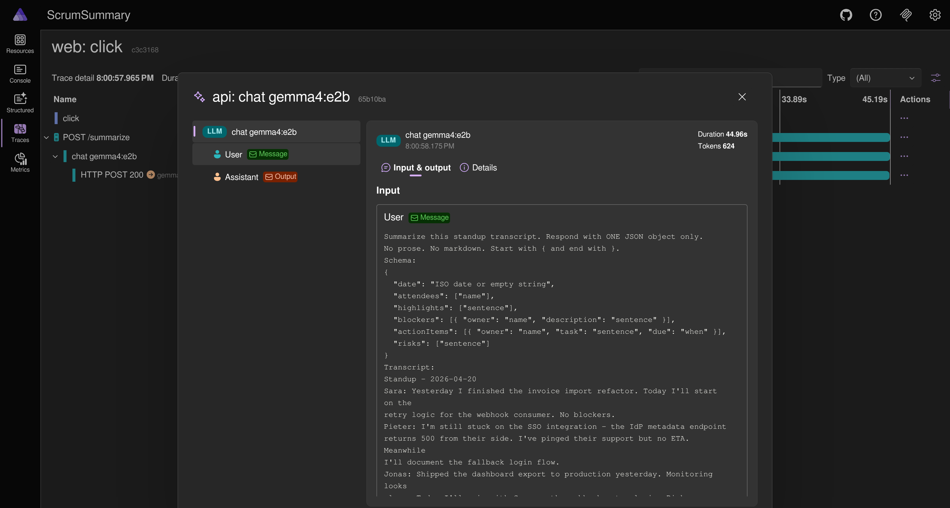 GenAI chat log popup dark