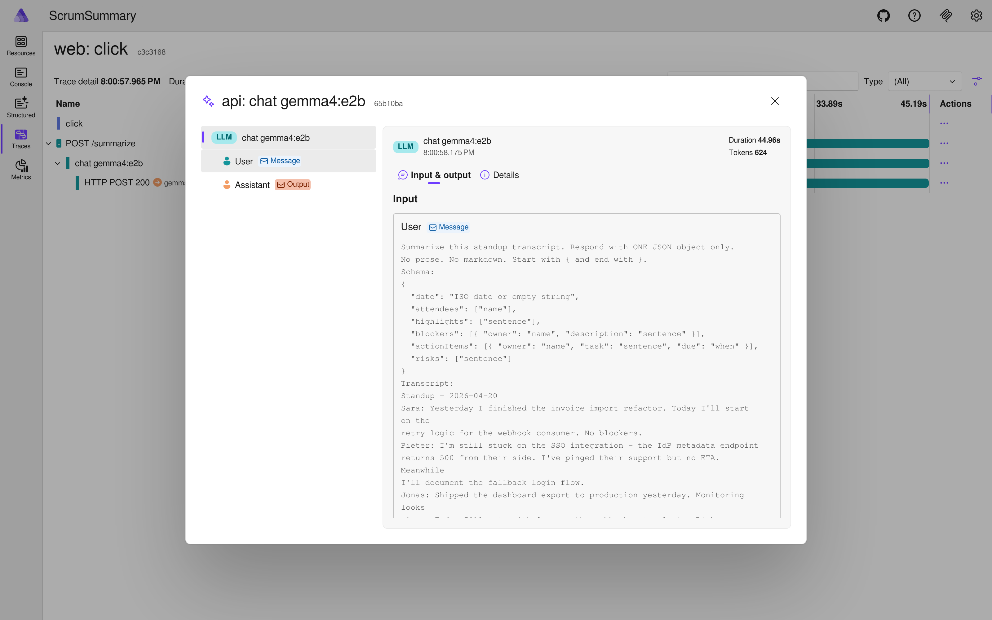GenAI chat log popup